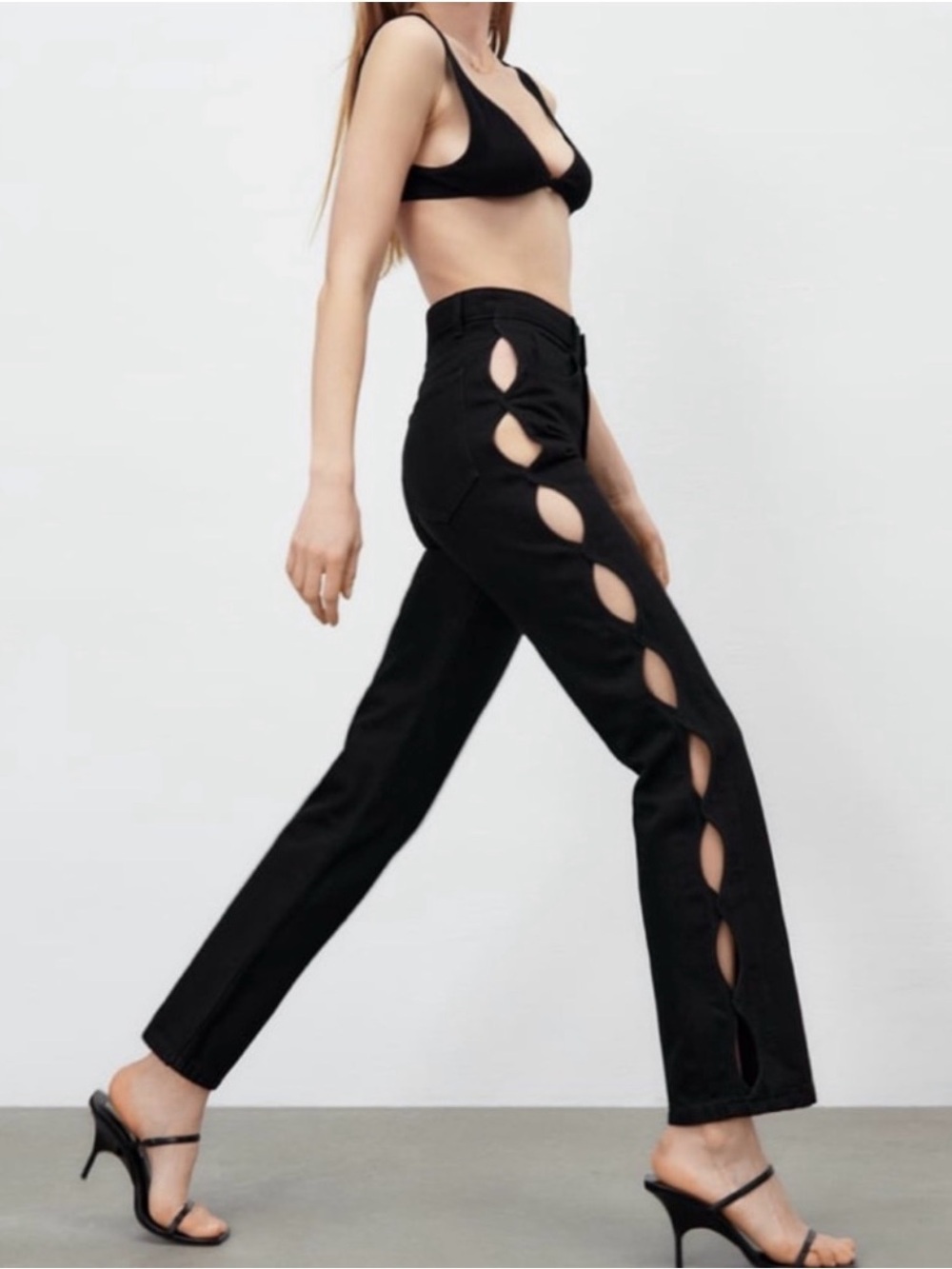Zara Black Cutout Boot-Cut Pants